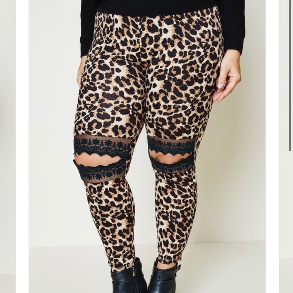 Leopard Lace Cutout Leggings